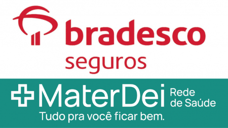 Logos das marcas Bradesco Seguros e Mater Dei Saúde