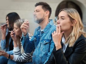 Grupo de pessoas fumando cigarro