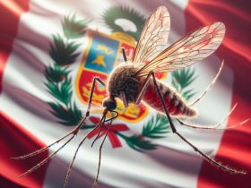 Mosquito aedes aegypti e a bandeira do Peru