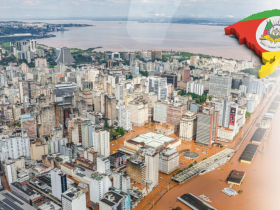 Cidade Venâncio Aires do Rio Grande do Sul inundada