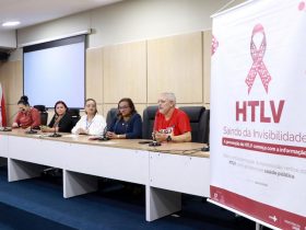 Mesa de abertura da oficina sobre HTLV, na sede da Sespa