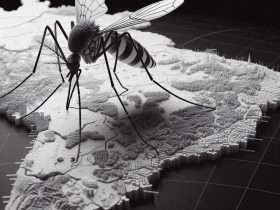 Mosquito da dengue acima do Brasil