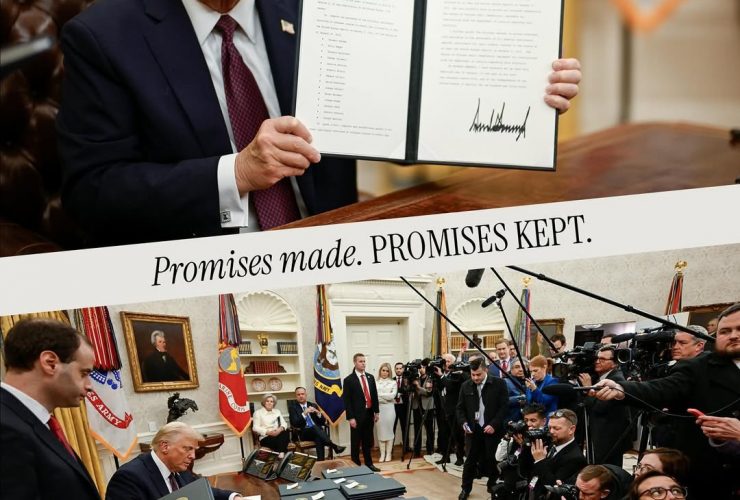 Foto do presidente dos EUA, Donald Trump, assinando decretos durante seu 1º dia de mandado Foto: divulgação da Casa Branca