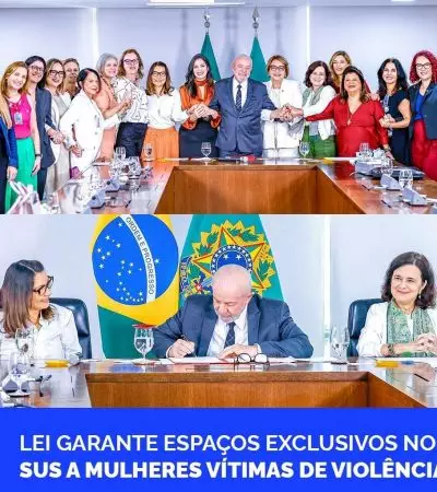 Presidente Lula, ministras e mulheres do governo ao sancionar a lei