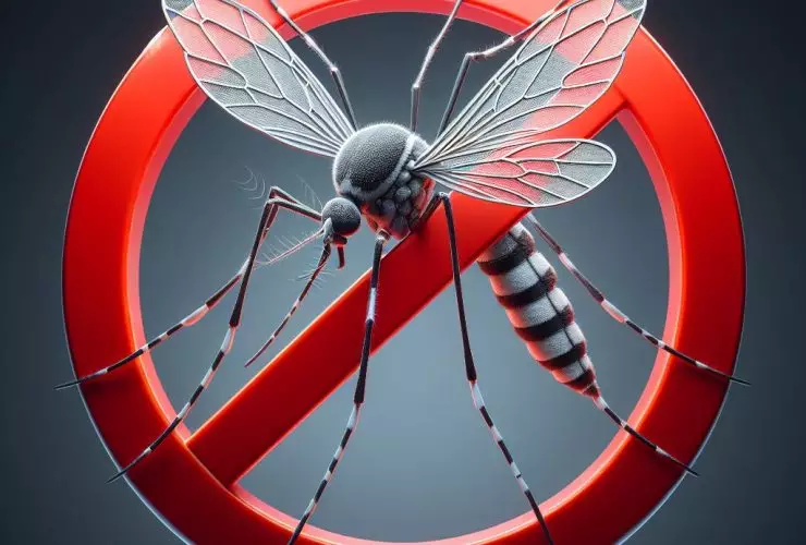 Mosquito Aedes aegypti com o símbolo proibido Imagem criada por inteligência artificial