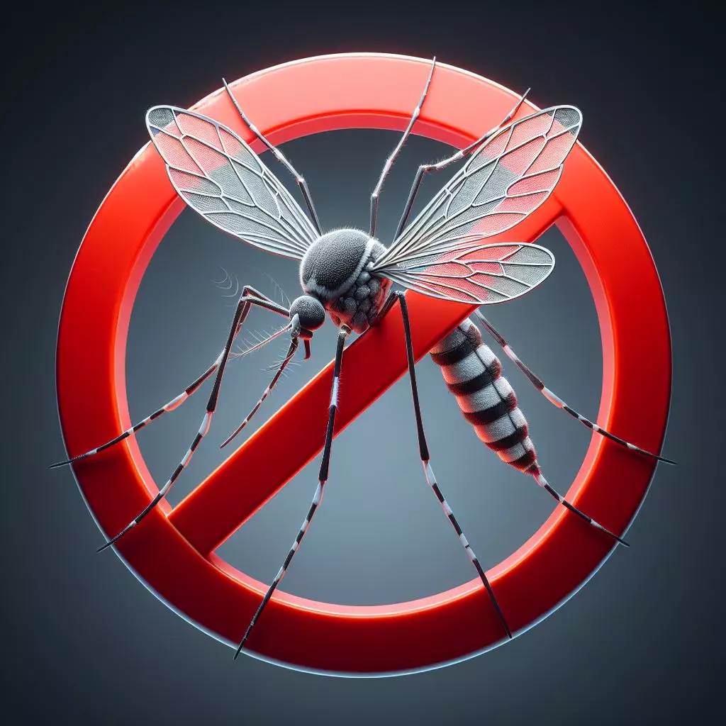 Mosquito Aedes aegypti com o símbolo proibido