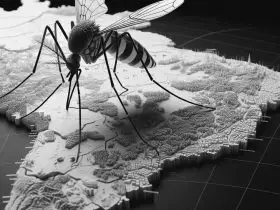Mosquito da dengue acima do Brasil Imagem criada por inteligência Artificial