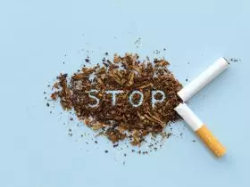 Cigarro partido ao meio com a palavra STOP